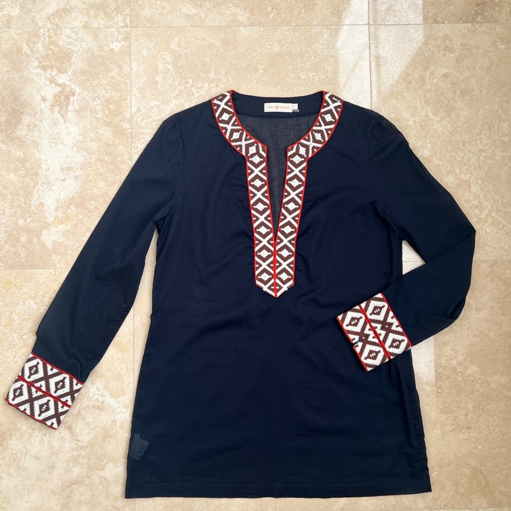 Tory Burch Embroidered Tunic Top Size 8